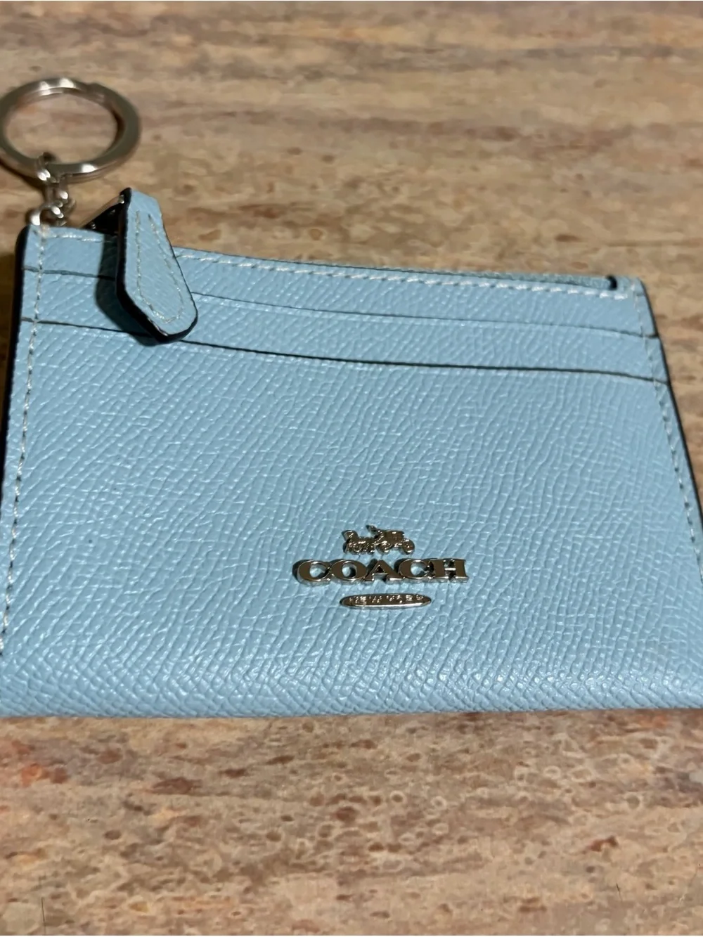 NWOT Coach Light Blue Card Case with Silver hardware and Key Ring